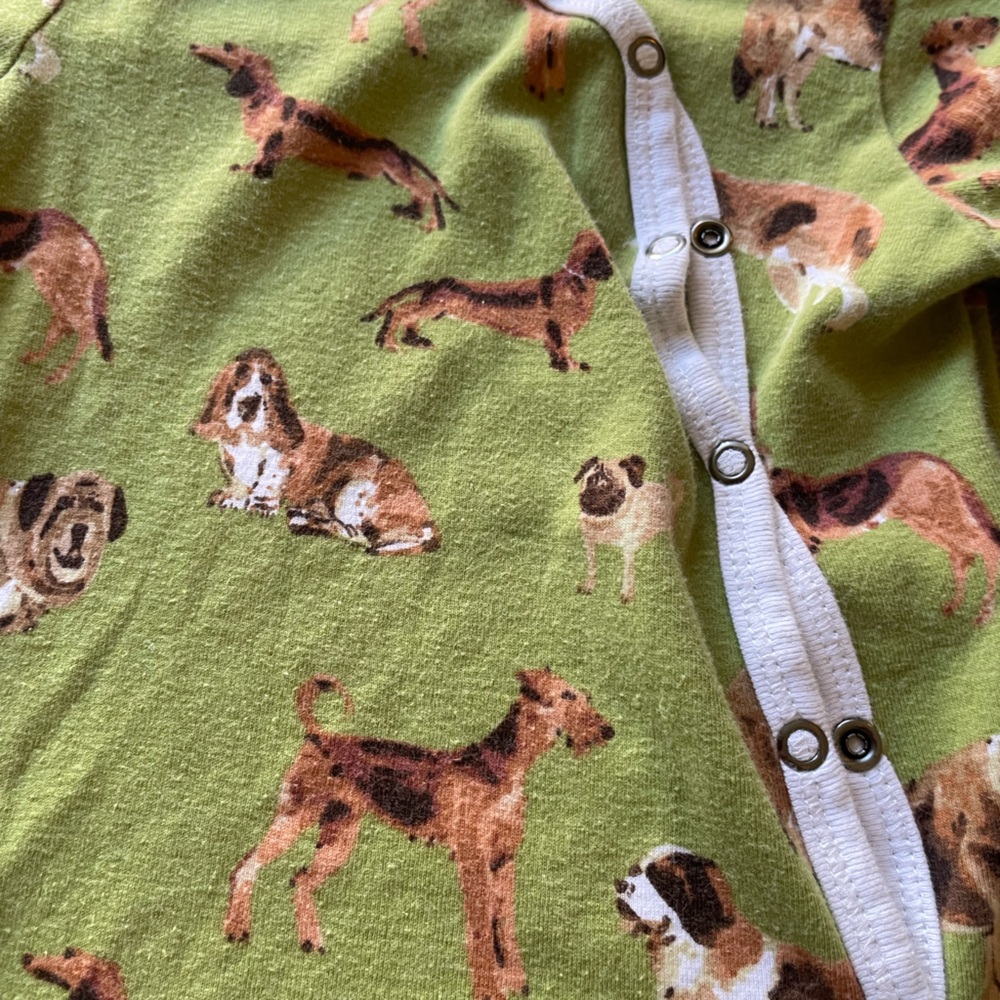 Milkbarn 3-6m Green Dog Print Infant Footed Pajamas - Snap Front - Picture 3 of 3